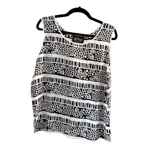 Bob Mackie Wearable Art 100% Silk Black & White Tank Blouse | Size Large